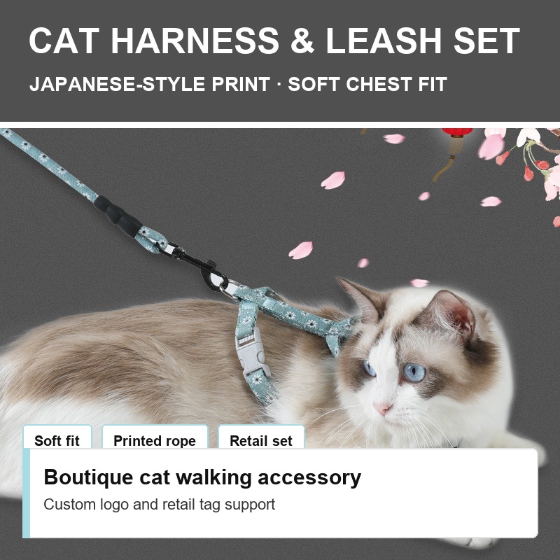 Japanese Style Cat Harness and Leash Set