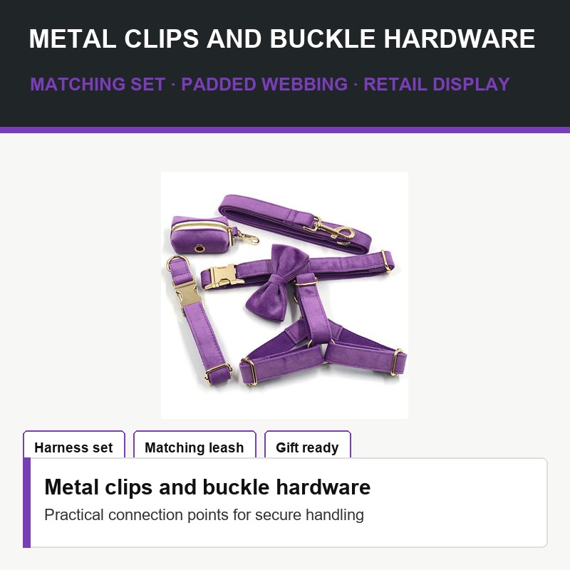 Purple Dog Harness and Leash Set - Hardware